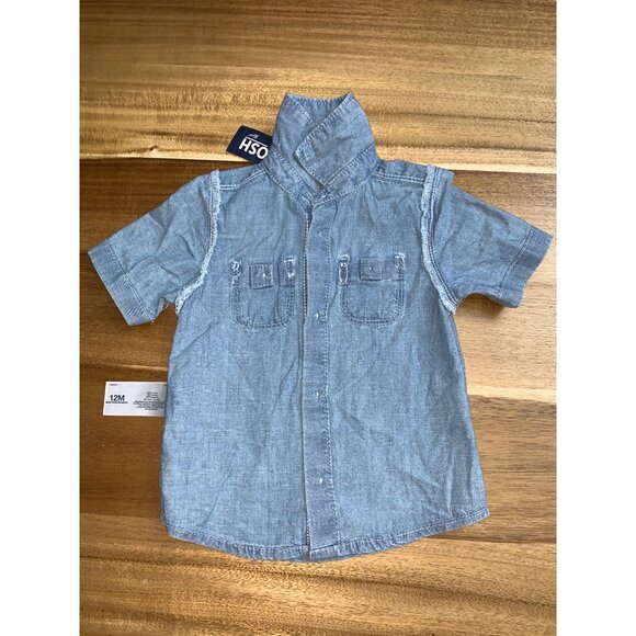 OshKosh B'gosh Baby Boys Chambray Shirt Denim Button-Down Short Sleeves 12M - Picture 4 of 9